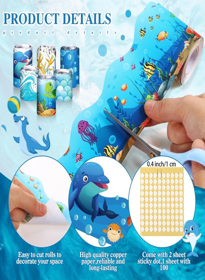 Tenceur 160ft Ocean Border for Bulletin Board, Ocean Classroom Decoration, 6 Rolls Sea Coral Wave Scalloped Bulletin Board Border Trim for School Office Chalkboard Whiteboard Poster Decor - Image 3